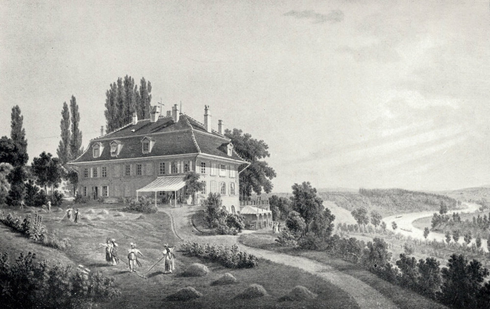 Эльфенау во времена Анна Федоровны. Акварель Г. Лори-отца. Из книги Alville. La vie en Suisse de S.A.I. la Grande-duchesse Anna Feodorovna.1942