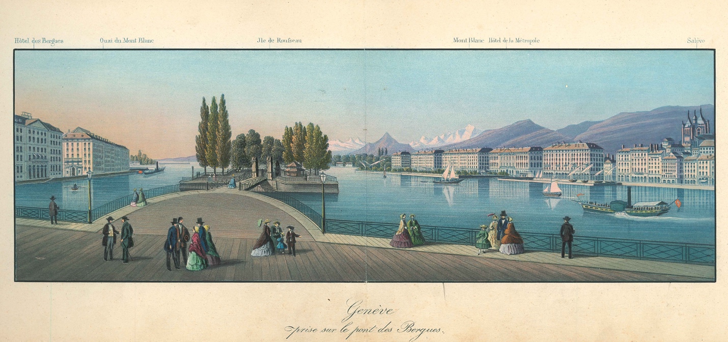 Вид на Женевское озеро и остров Руссо